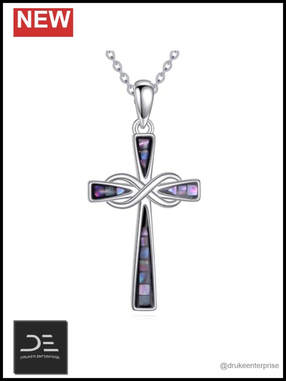 Infinity Cross Necklace 925 Sterling Silver Abalone Pendant